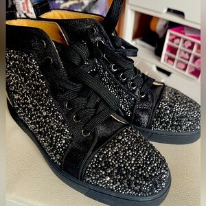 Veau Velours Strass Louis Flat Sneakers Hematite Version